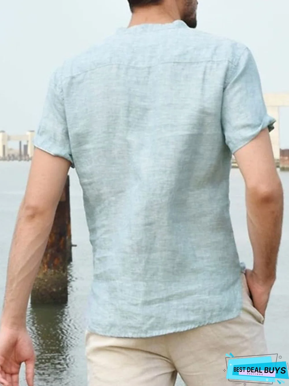 Men's T-Shirt Solid Colored Short Sleeve Daily Tops Cotton Basic Streetwear V Neck Gray Green White / Work Linen