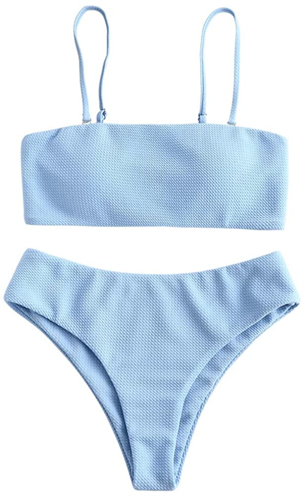Bikini Textured Removable Straps Padded Bandeau Two Piece Bathing Suits for Women