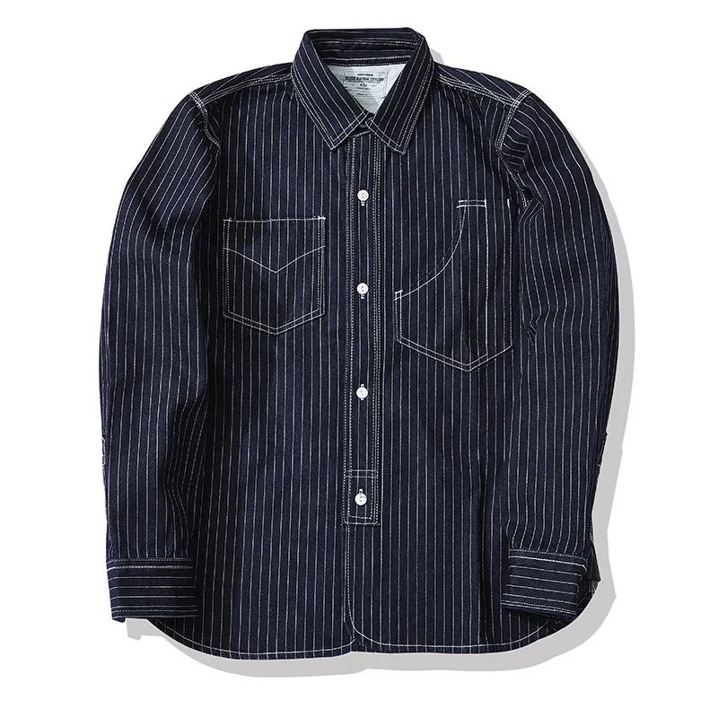 Men's Western Shirts Jacket Striped Denim Tooling Shirt Jacket
