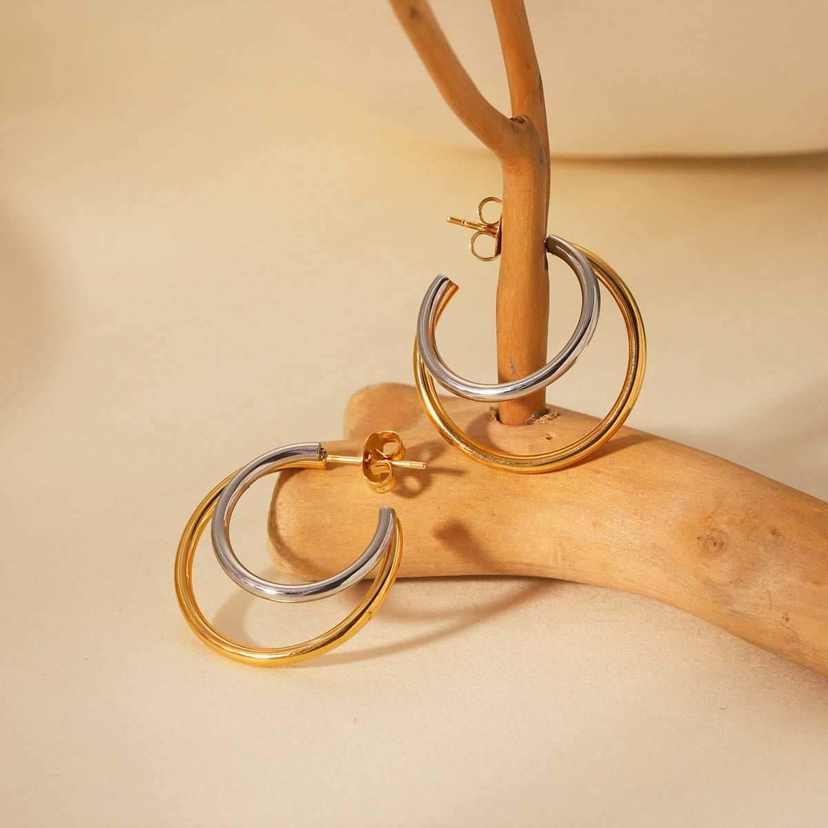 IG Style Stripe Circle Geometric Stainless Steel Electroplating Earrings