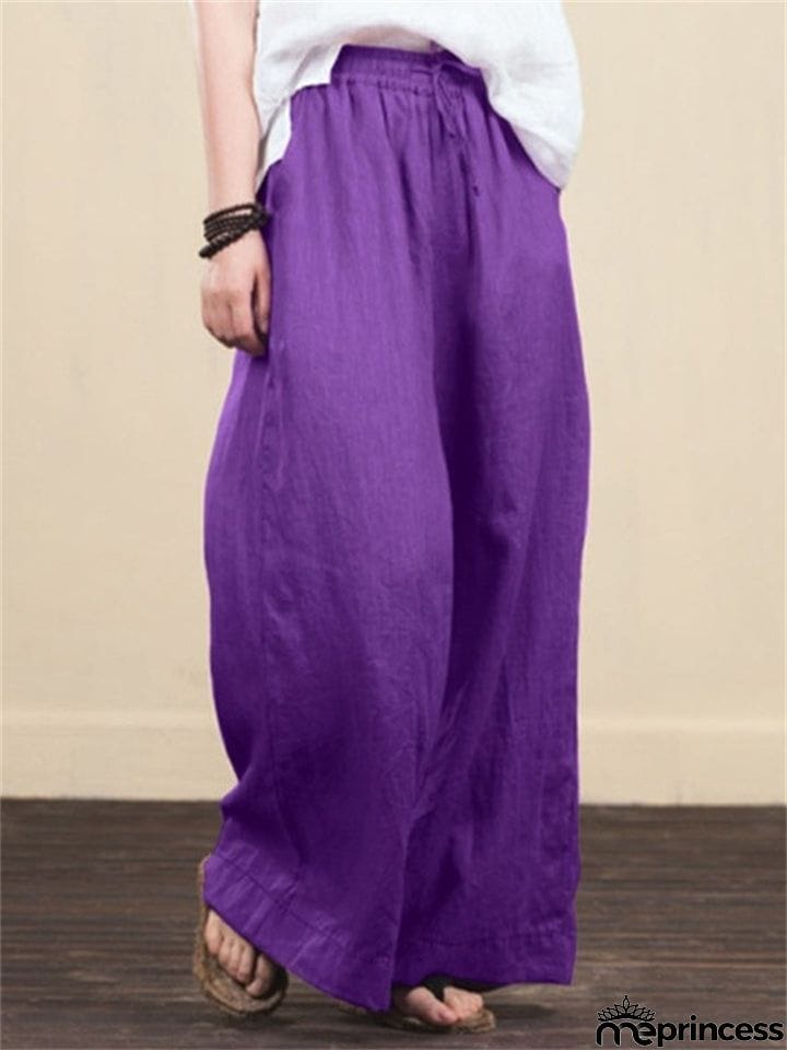 Summer Breathable Cotton Linen Ultra Light Wide Leg Pants for Women