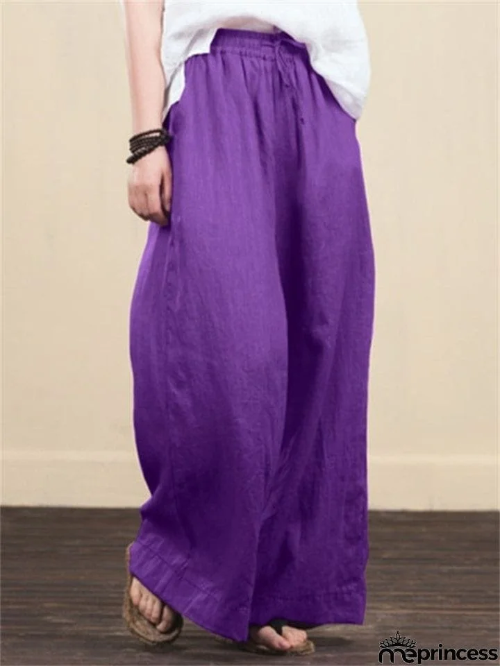 Summer Breathable Cotton Linen Ultra Light Wide Leg Pants for Women