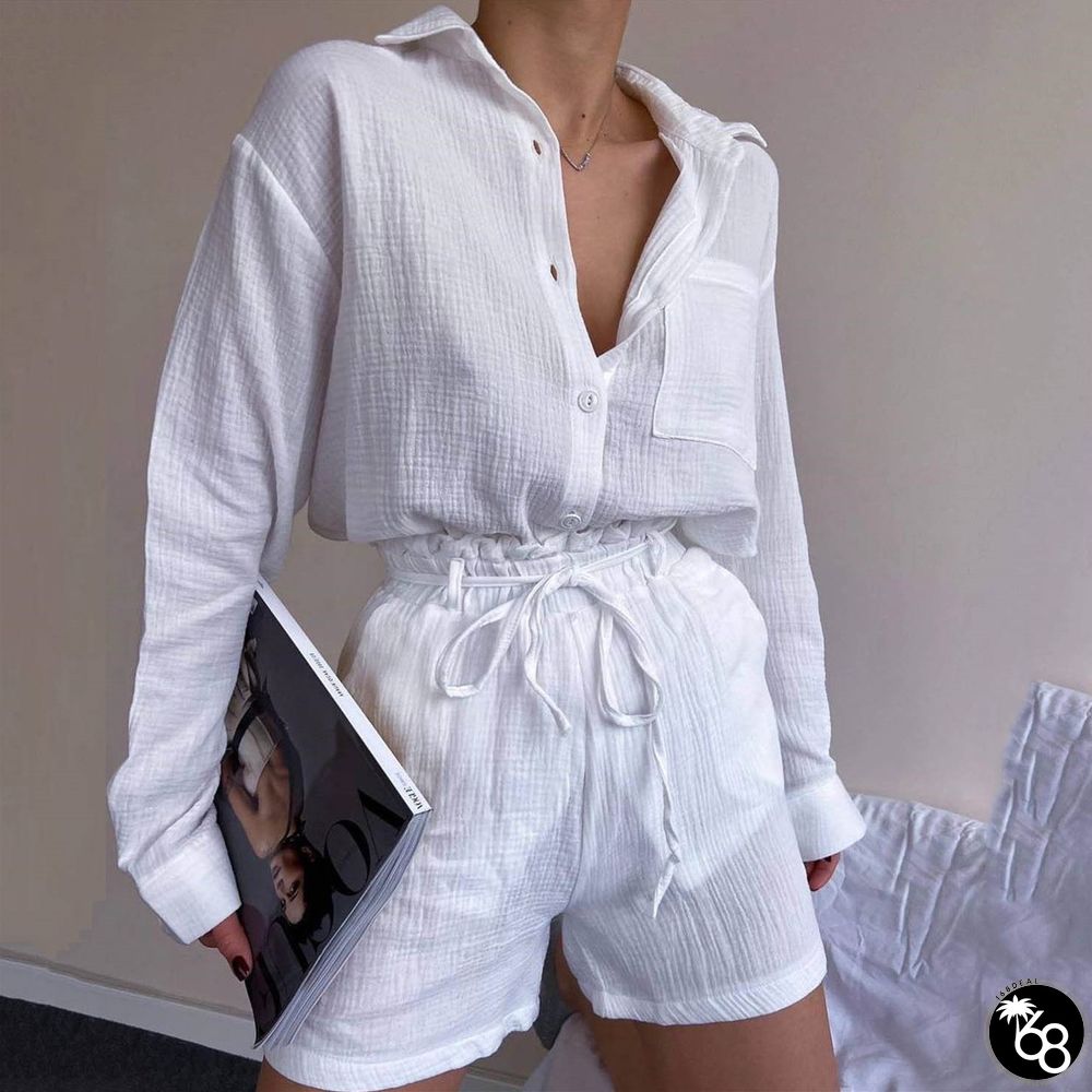 Cotton Long Sleeves High Waist Two-Piece Set | 168DEAL