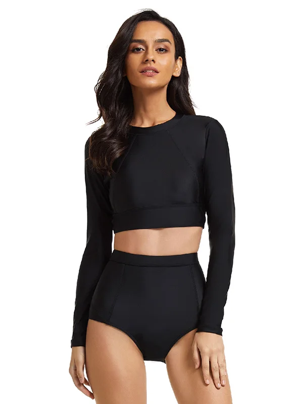 Solid Color High-Waisted Hollow Split Wetsuits