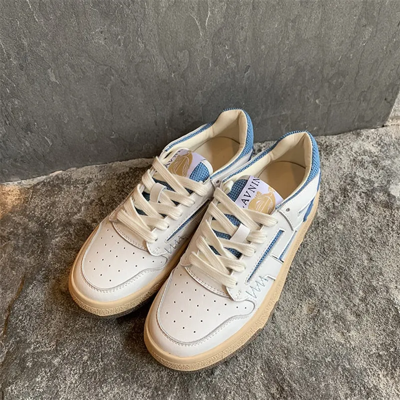 Meotina Sneakers Genuine Leather Shoes Woman Flat Lace up Shoes Round Toe Ladies Footwear 2021 Autumn Flats Casual Shoes Yellow