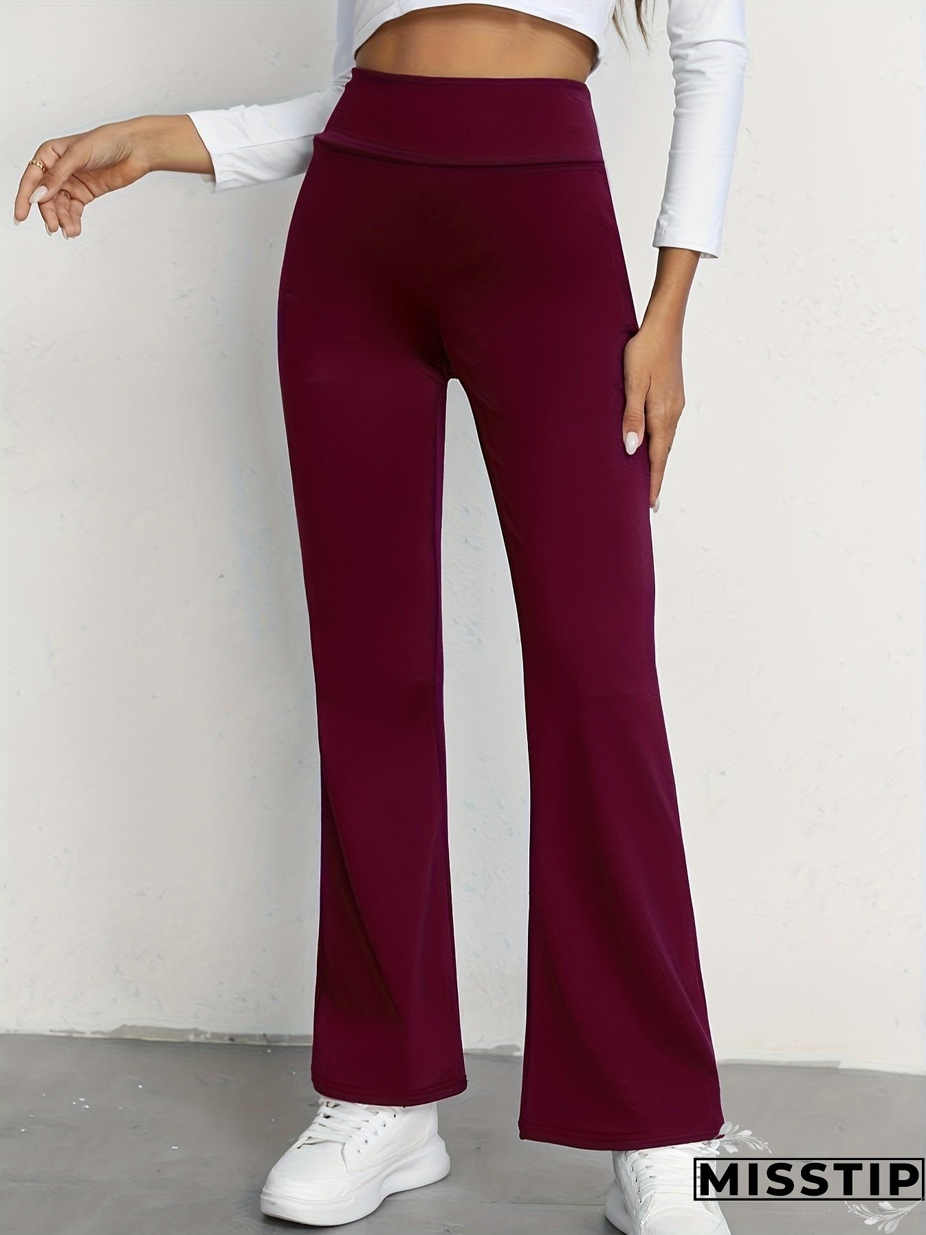 Women's Casual Pant High Waisted Flare Pant Workout Solid Pant
