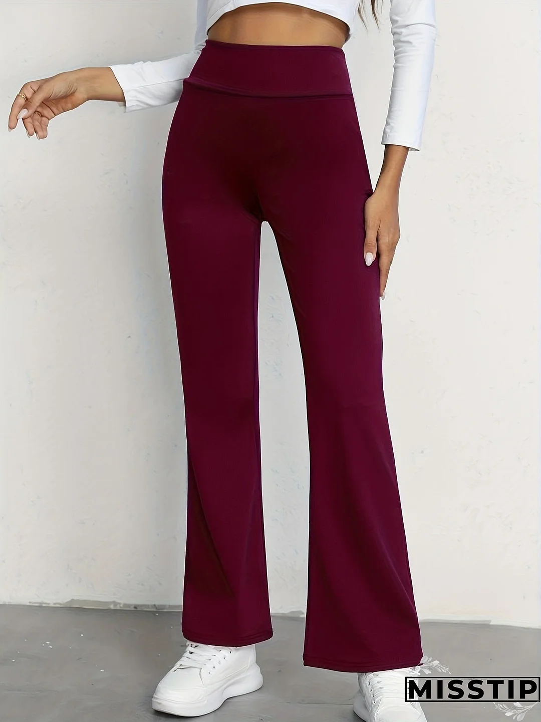 Women's Casual Pant High Waisted Flare Pant Workout Solid Pant