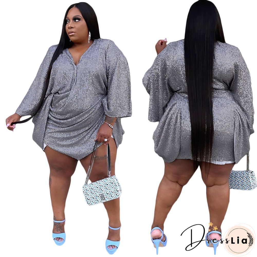 Plus Size Party Sequin Glitter Plus Size Evening Dress