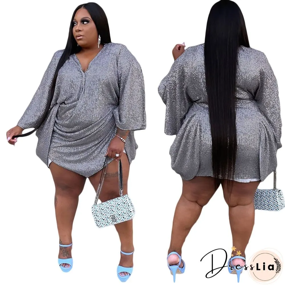 Plus Size Party Sequin Glitter Plus Size Evening Dress