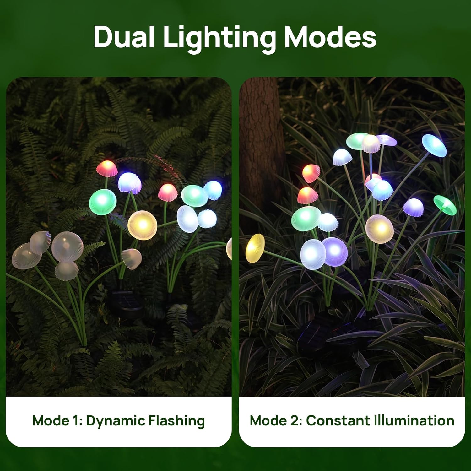 Tegooe Waterproof Solar LED Mushroom Lights - Dual Mode Garden Ambiance Decor