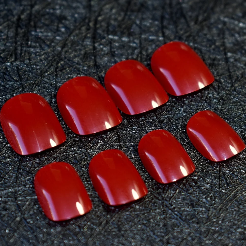 Gorgeous Dark Red Children Press On Nails Short Kids False Nails for Small Size Nails Carnival Style Festival Decoration 24pcs-Nail Inspo