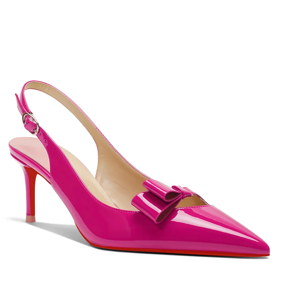 65mm Women's Pointed Toe Kitten Heel Slingback Pumps for Wedding Red Bottom Patent Heels-MERUMOTE