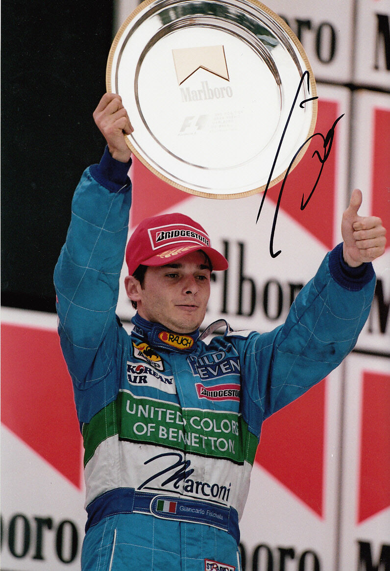 Giancarlo Fisichella Hand Signed Mild Seven Benetton Renault Podium Photo Poster painting 12x8