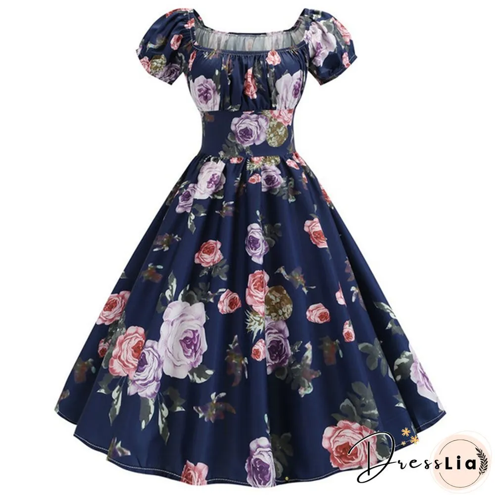 Plus Size Party Dress Rockabilly Vintage Womens Fashion Summer Casual Short Sleeve Ladies