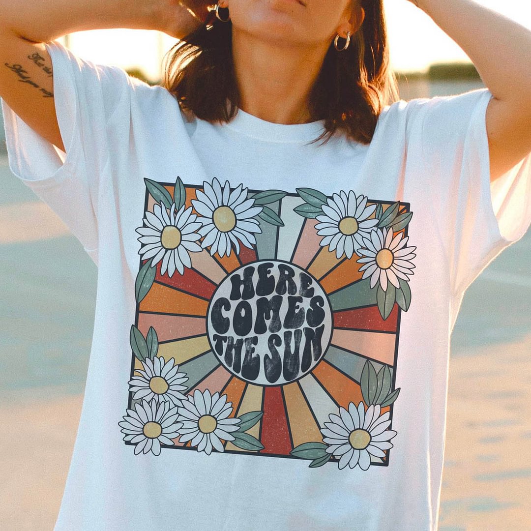 Women's Here Comes The Sun Print Cotton Oversized T-Shirt