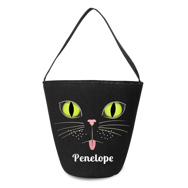 Happy Halloween Black Cat Tote Bag Custom 1 Name Orange Candy Bag Halloween Gift Halloween Party