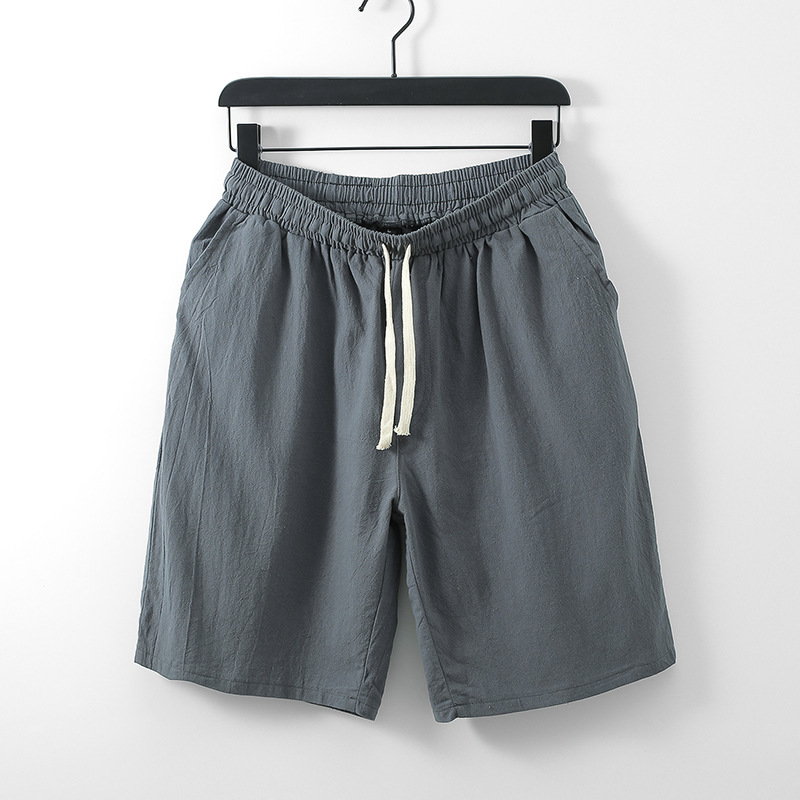 menweary Men's Vintage Elastic Waist Drawstring Casual Cotton Linen Short Pants