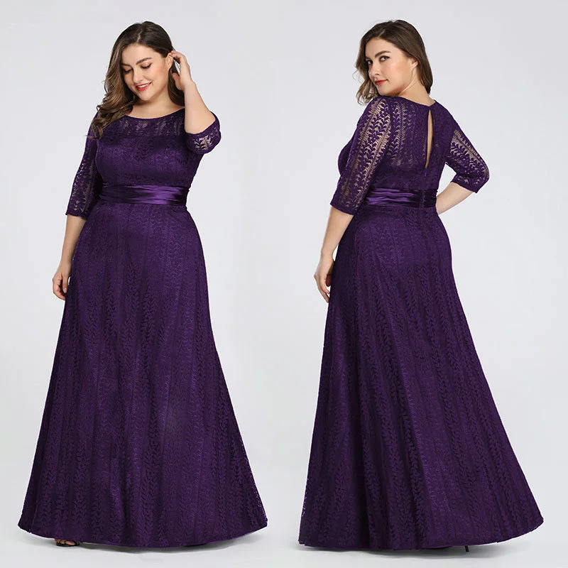 Elegant Half Sleeve Lace Plus Size Long Evening Dress