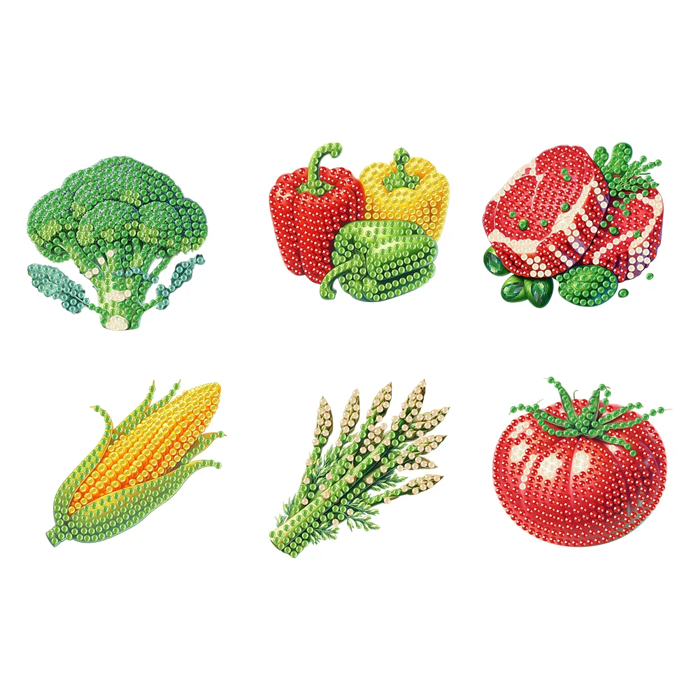 6Pcs Acrylic Vegetables Diamond Art Fridge Magnet for Car Mailbox Decor