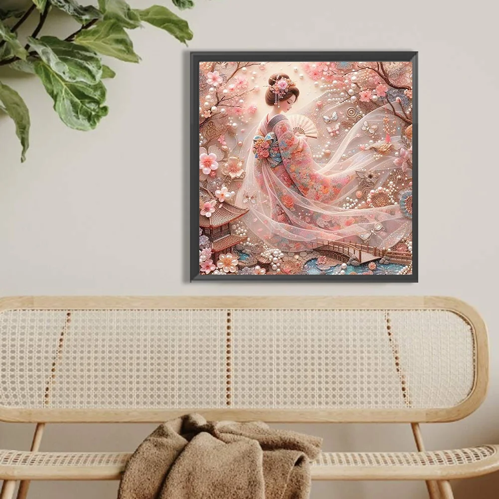 Diamond Painting - Full Round Drill - Japanese Geisha Beauty(Canvas|40*40cm)