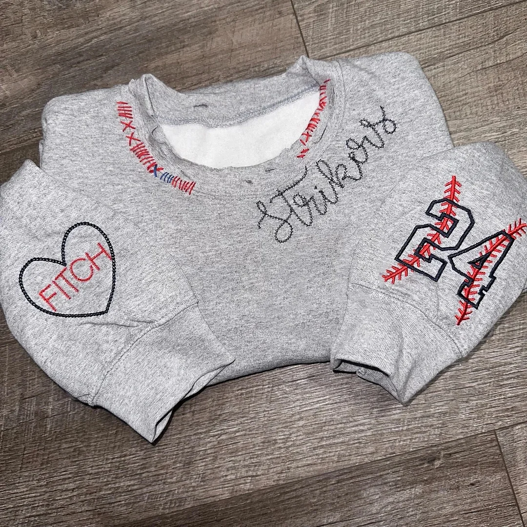 Custom Baseball Hand and Machine Embroidered Sweatshirt