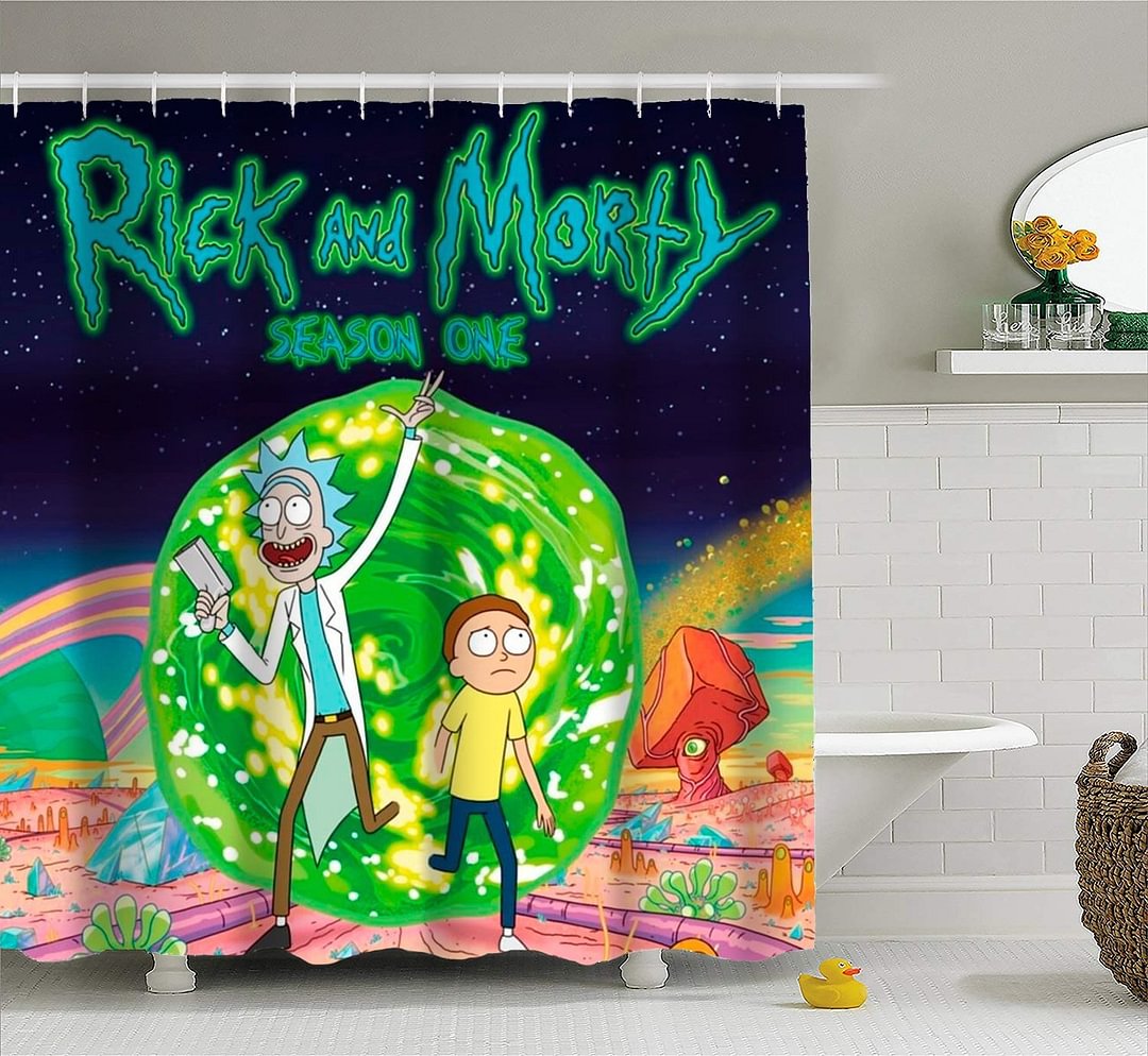 Rick and Morty Bathroom Shower Curtain with Hooks