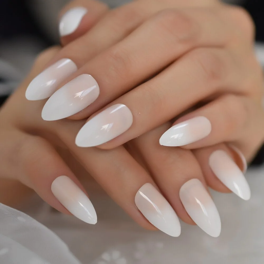 Square False Nails Nude Ombre Gradient French Tips Predesigned Press On Nails White Extra Long Natural Fingernails NOV-Nail Inspo