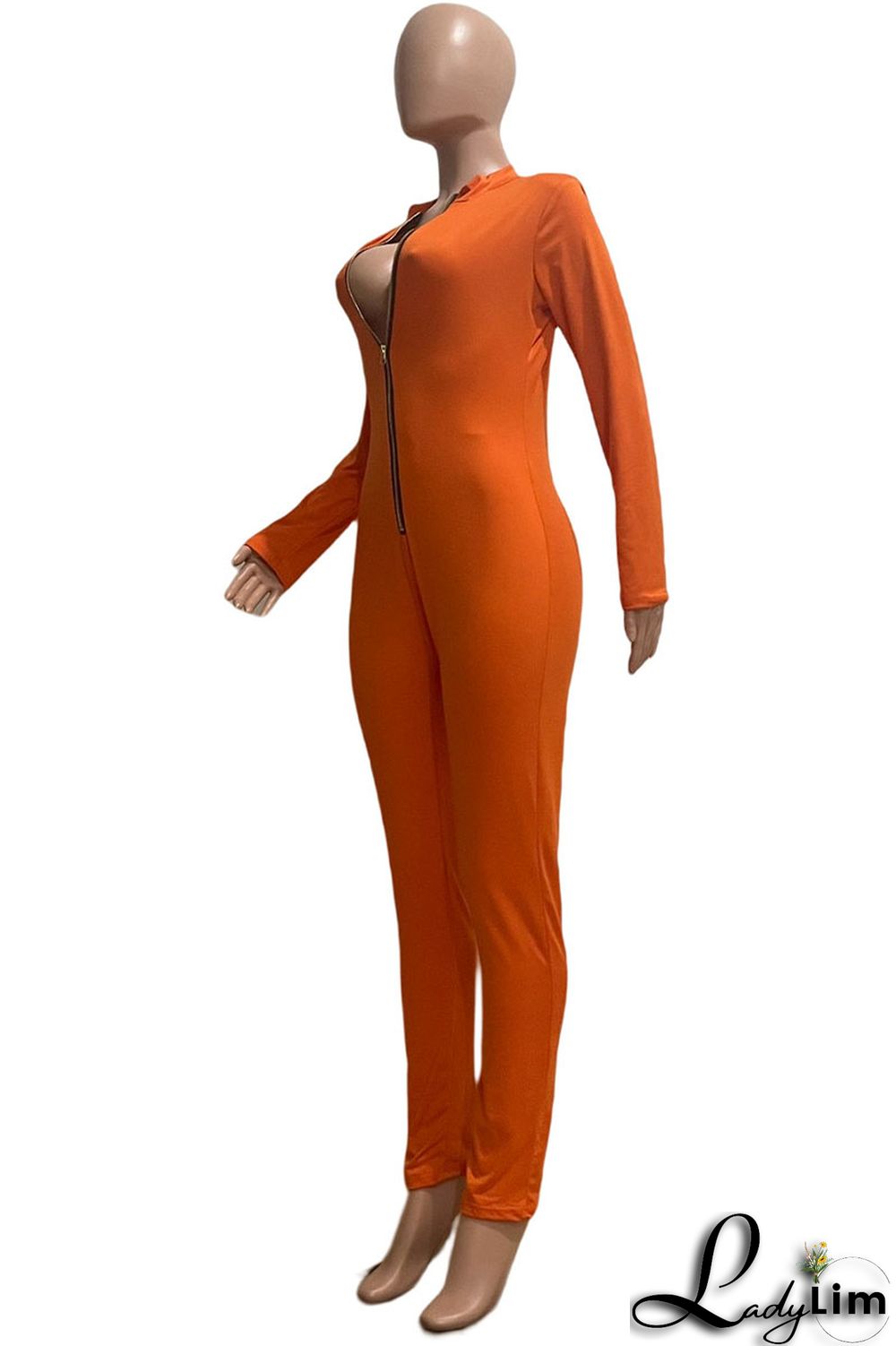 Rose Red Sexy Casual Sportswear Solid Zipper Half A Turtleneck Skinny Jumpsuits
