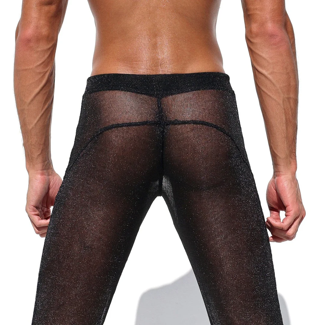 Men's Slightly See-through, Shimmering, Vertical Striped Loose-fitting Trousers-inspireuse