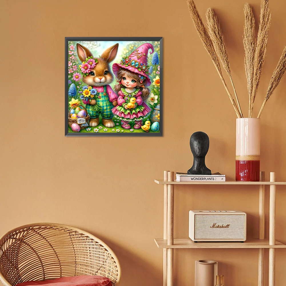 Diamond Painting - Full Round Drill - Easter Rabbit Girl(Canvas|30*30cm)