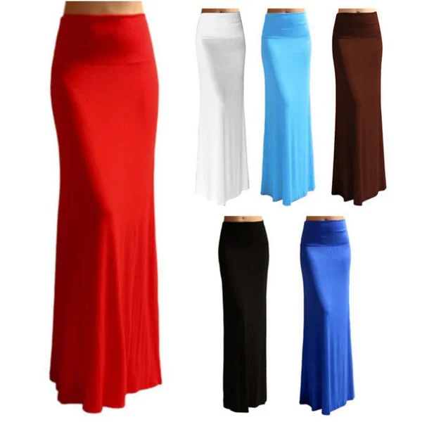 Women Summer Stretchy High Waist Skirt Bodycon Long Maxi Beach Skirt Casual