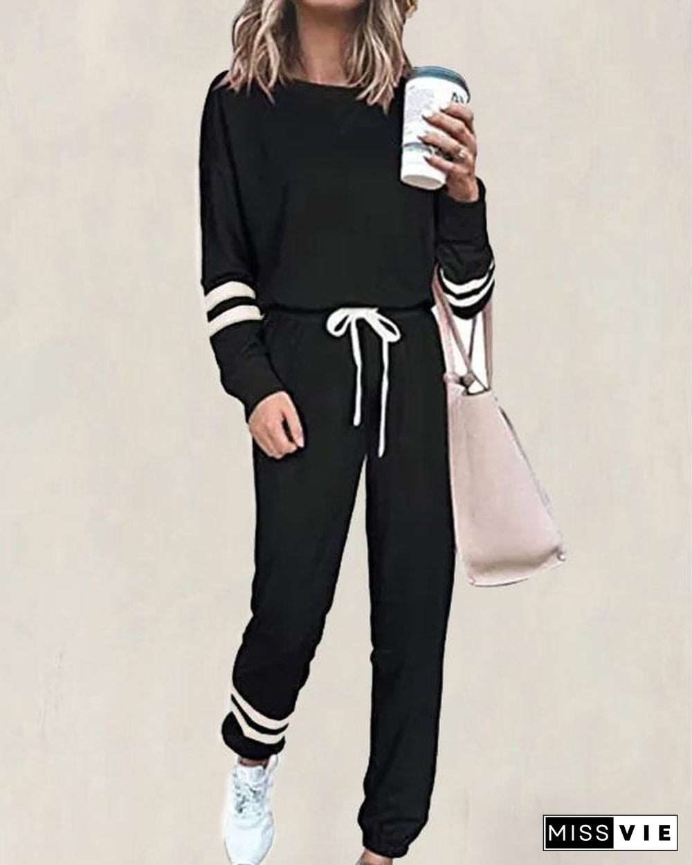 Casual Cotton Striped Two Pieces Set