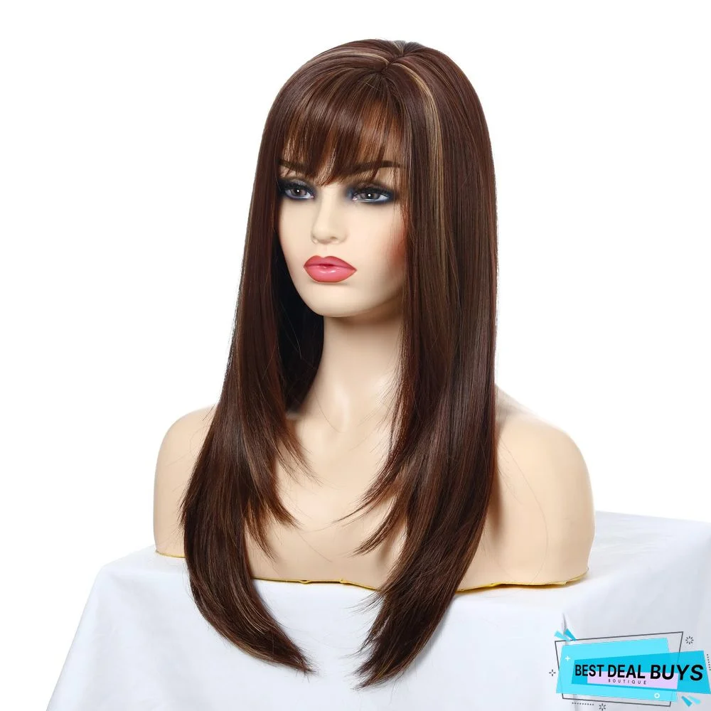 New Popular Wig Fashion Women's Long Straight Hair Oblique Bangs Chemical Fiber Headgear