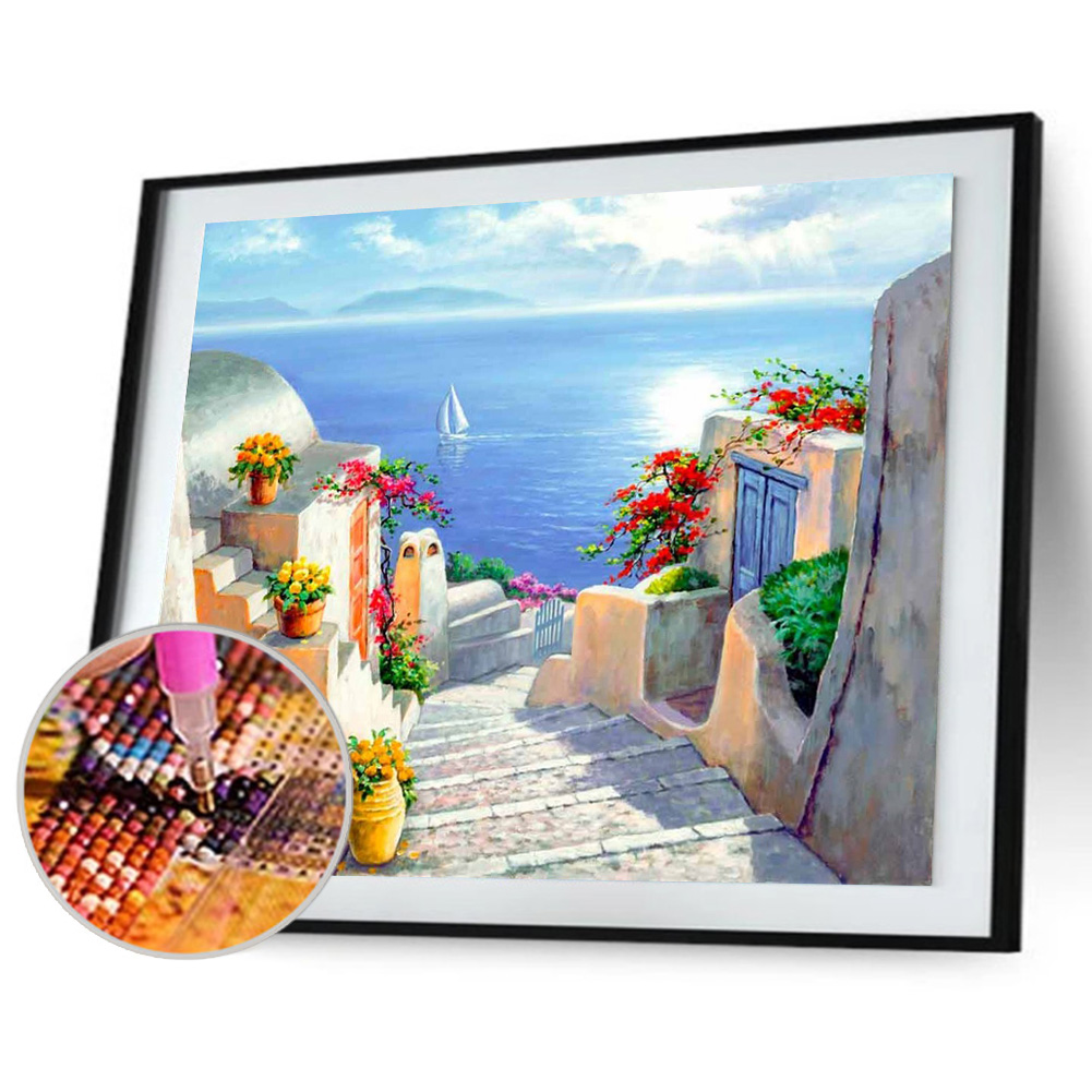 

(Multi-Size) Seaside Castle Steps - Round/Square Drill Diamond Painting - 40*30CM, Round diamond 40*50cm, 501 Original