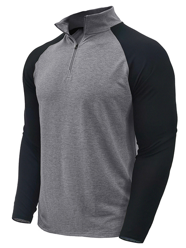 Men's Long Sleeve Zipper High Neck Sweatshirt Fashion Urban Men's Pullover Colorblocked Collar Outdoor Sweatshirt