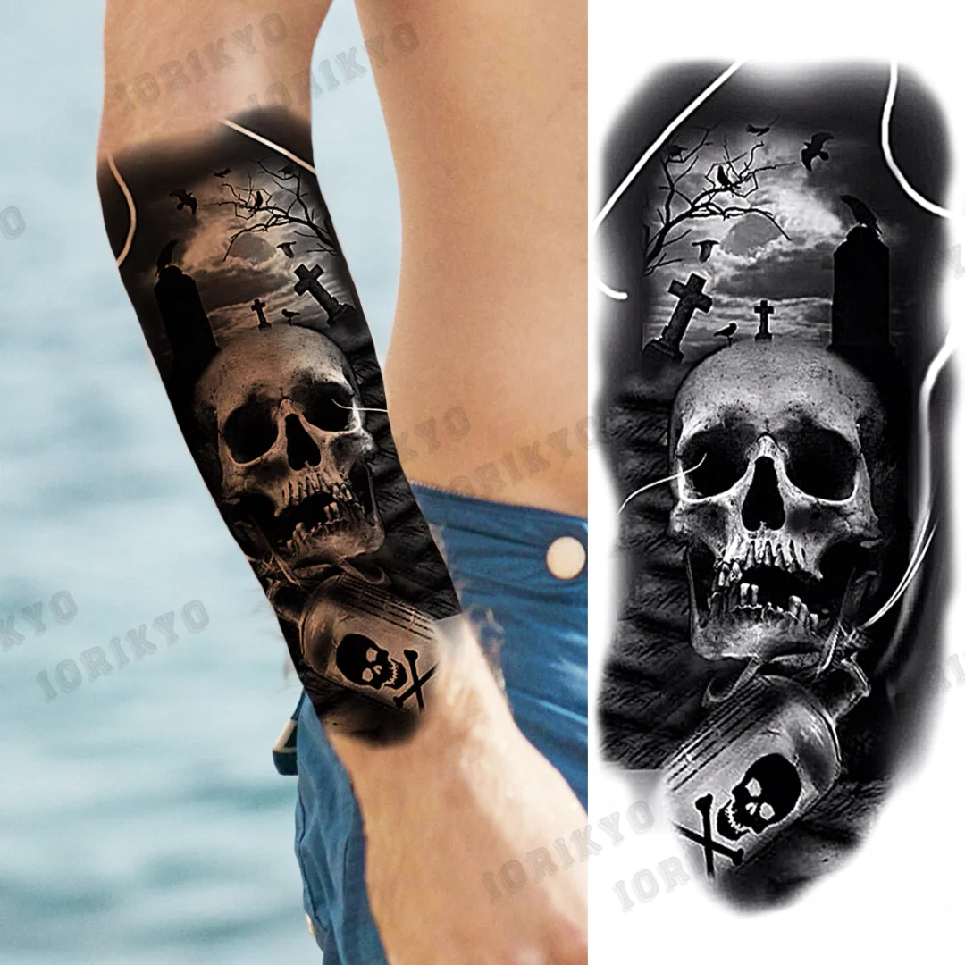 Sdrawing Devil Skeleton Temporary Tattoos For Men Adult Women Wolf Compass Gangster Fake Tattoo Washable Body Art Tatoo Sticker