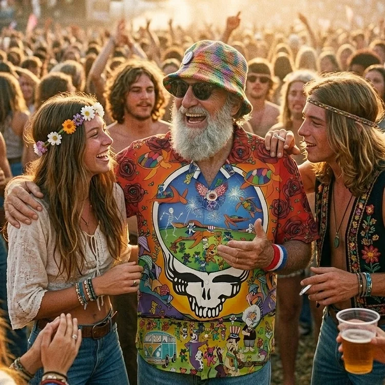 Vintage Grateful Dead Skull & Bear &Terrapin Graphic Cuban Collar Short Sleeve Shirt &ndash; Unisex Retro Cotton Top