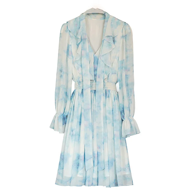 Fashion Floral Print Lace Up Chiffon Dress - Modakawa Modakawa