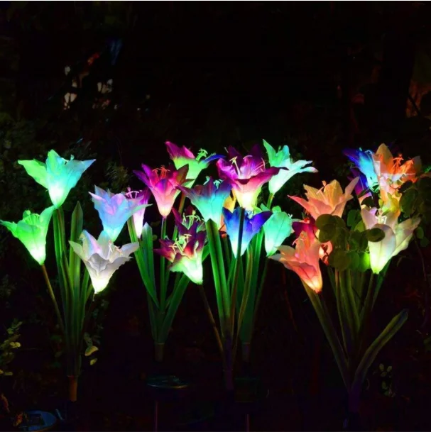 Outdoor Solar Garden Stake Lights, Mother's Day Birthday Gifts, 3 Pack Solar Powered Flower Lights with 12 Lily Flower for Patio Backyard