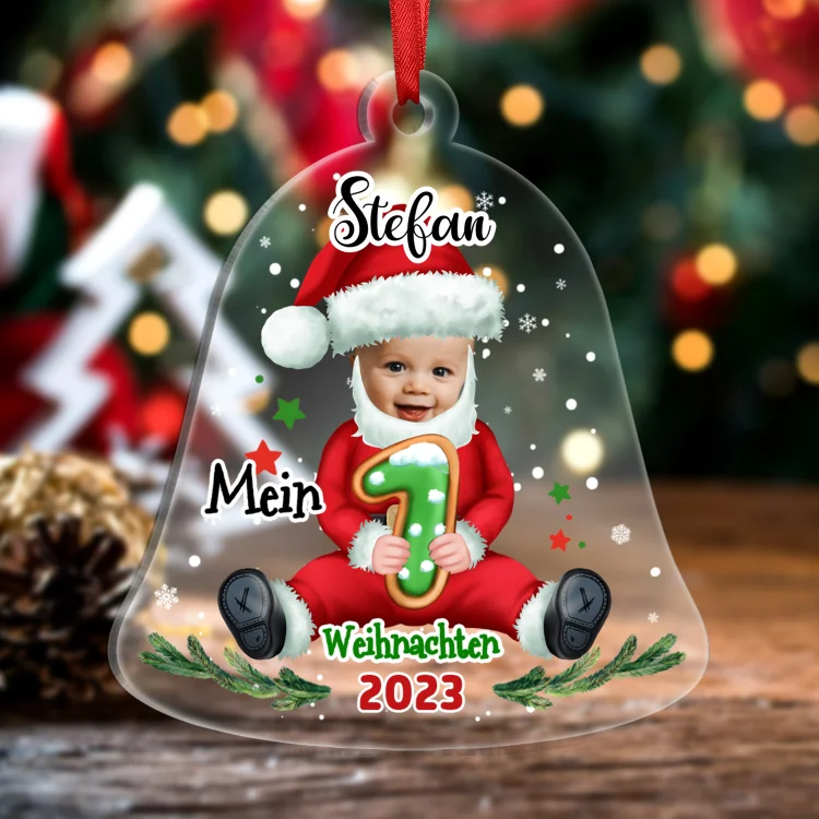 Kettenmachen Acryl Weihnachtsornament-Personalisierter 1 Name & Foto Weihnachtsglocken Baby Ornament/Schlüsselanhänger-Mein 1. Weihnachten mit Schlüsselring