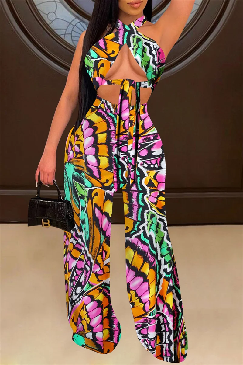 Colour Fashion Sexy Print Backless Strap Design Strapless Sleeveless Two Pieces | EGEMISS
