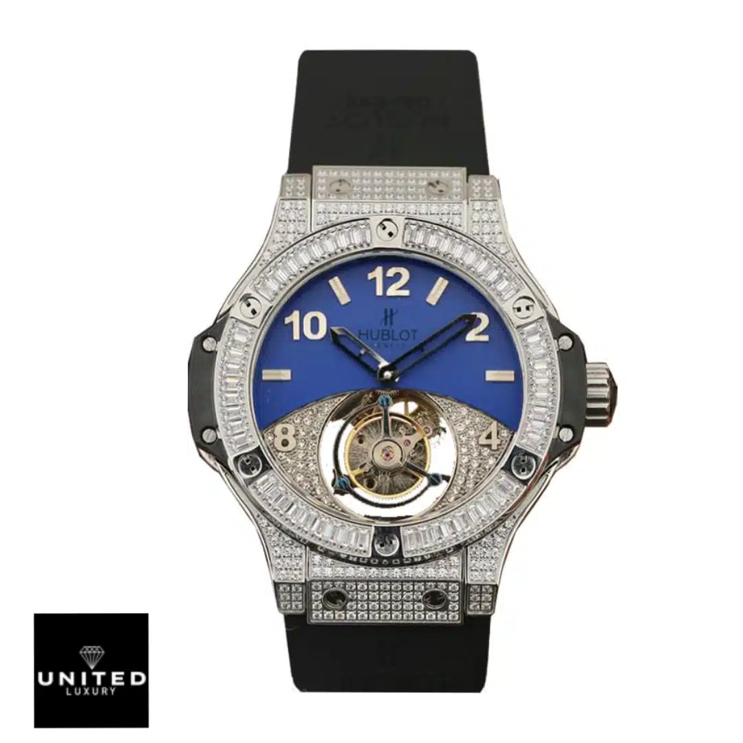 Hublot geneve tourbillion with diamond blue dial replica analog view