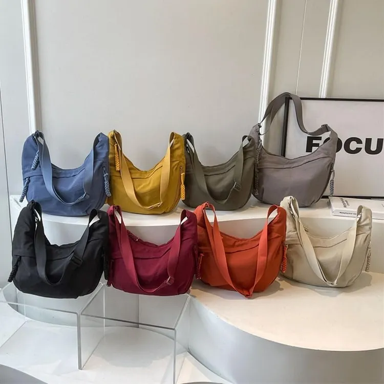 Designer Direct Sales👜Women's Fashion Plain Color Nylon Crossbody Hobo Bag 
