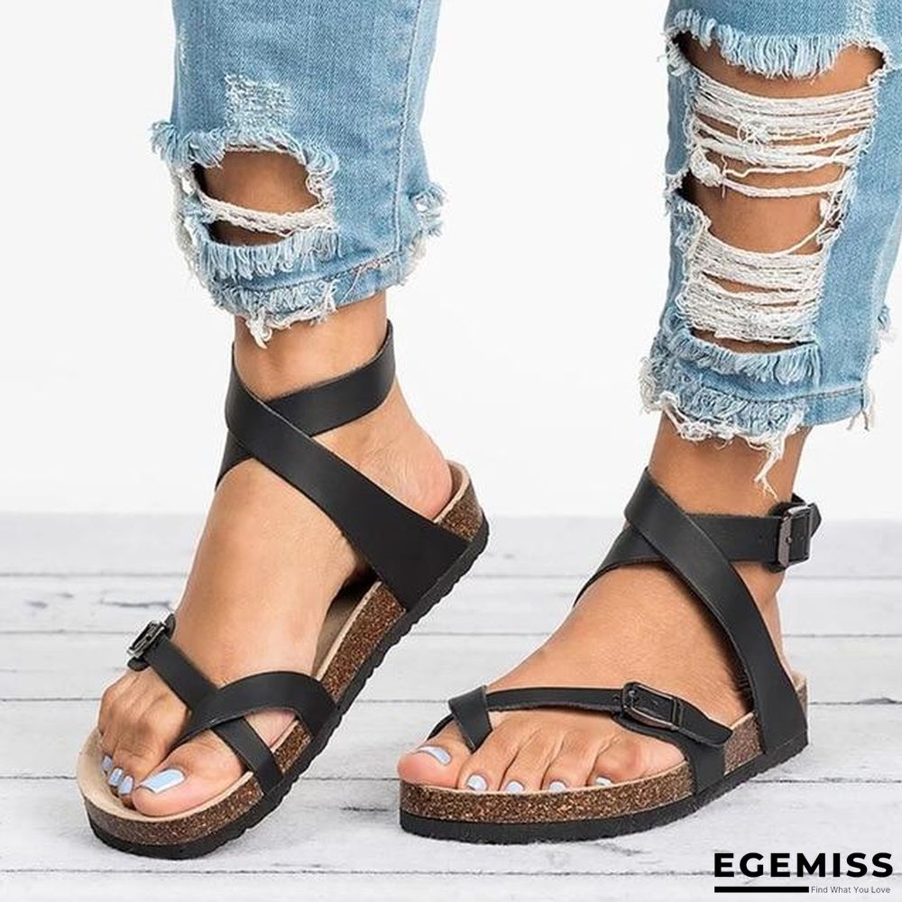 Basic Women's Summer Sandals Plus Size PU Leather Beach Flat Sandals | EGEMISS
