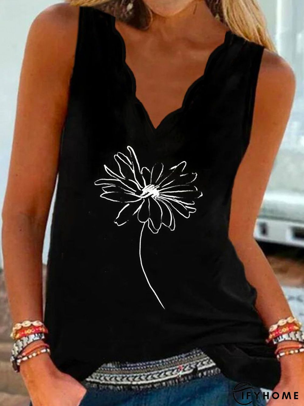 Loose Jersey Casual V Neck Tank & Cami | IFYHOME