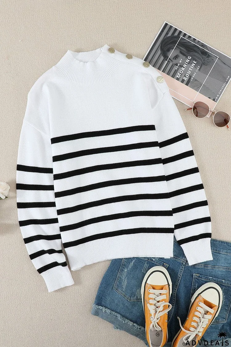 White Striped Turtleneck Sweater