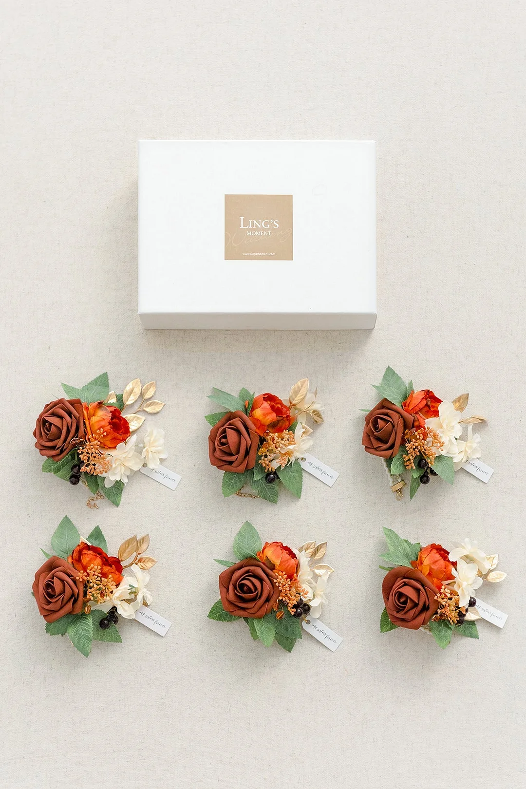 Wrist Corsages in Burnt Orange