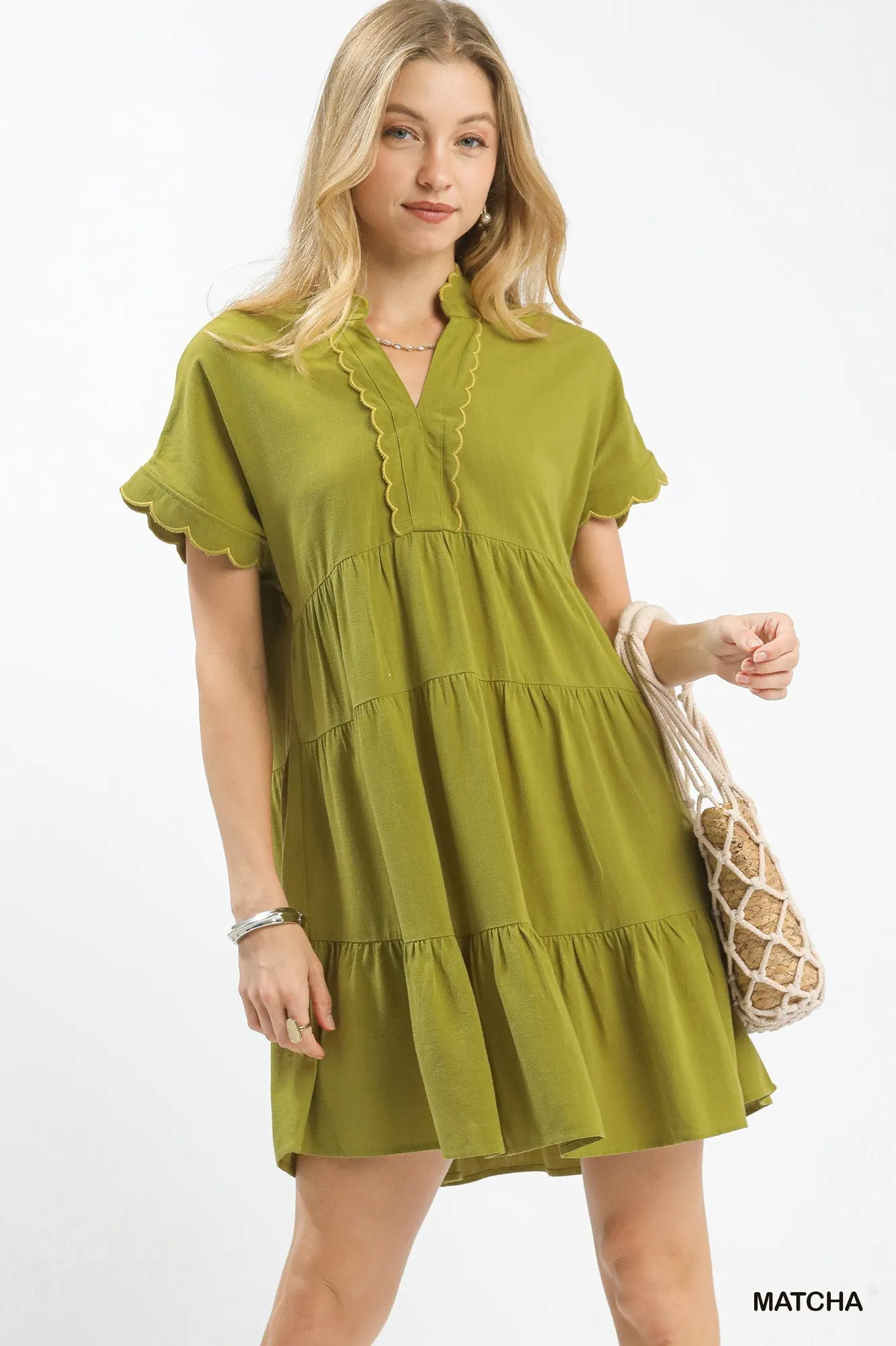 Umgee Linen Mini Dress with Scallop Trim mysite idetrend