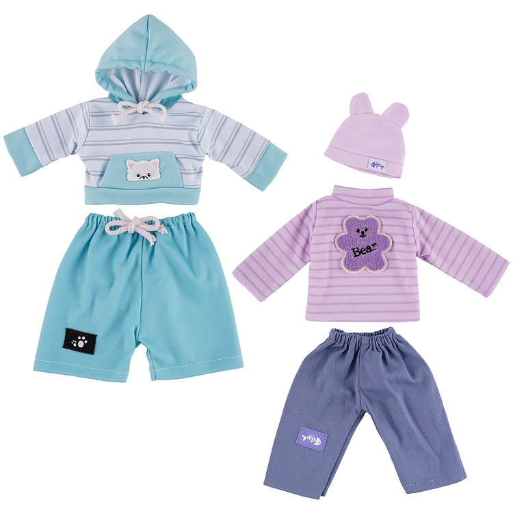 12"-16" Blue & Purple 5 Pcs Clothing Reborn Baby Doll Accessory Set：Realistic Reborn Baby Dolls By Rsgdolls®