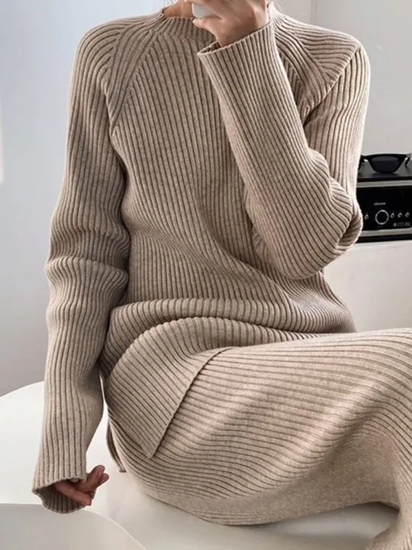 Urban Loose  Solid Color Cardigan Tops & Wide Leg Split-Front Pants Suits